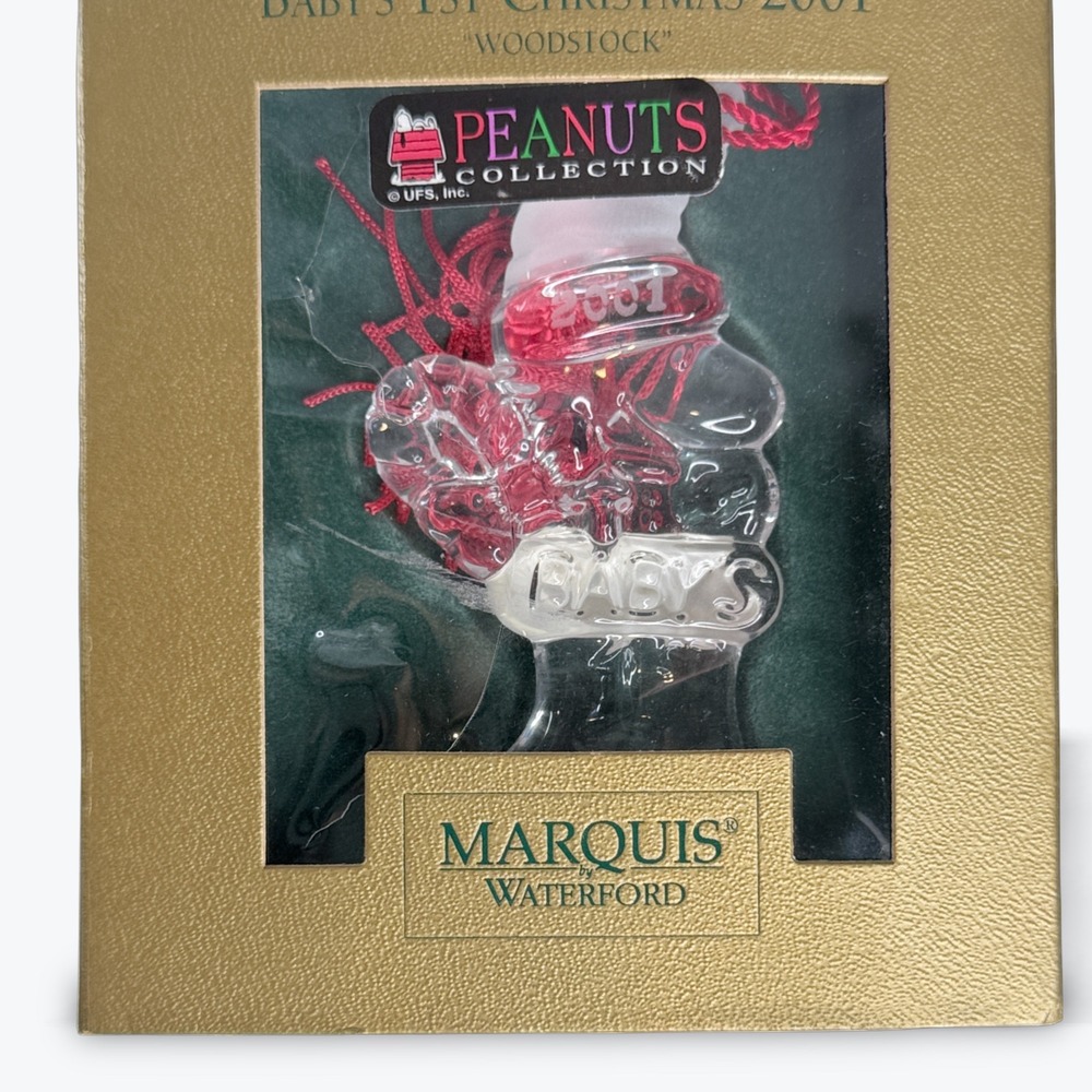 Marquis by Waterford Peanuts Ornament Babys 1st Christmas 2001 Woodstock